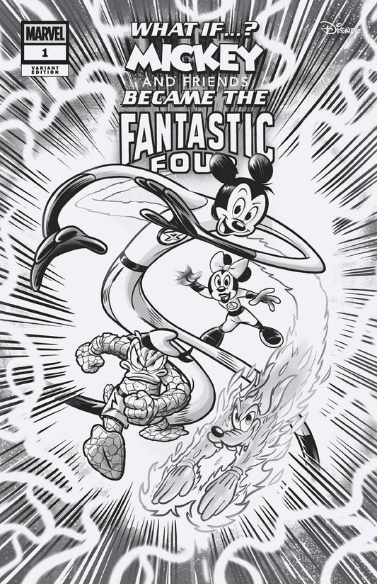 MARVEL & DISNEY: WHAT IF...? MICKEY & FRIENDS BECAME THE FANTASTIC FOUR #1 LOREN ZO PASTROVICCHIO BLACK AND WHITE VARIANT 1:100